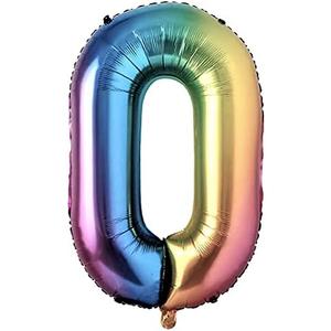Birthday Balloons 40" Number Balloon w/Blow Up Straw Rainbow Color Part Decorations Long Balloons (Will Vary From Photos Due To Multi-Color Pattern/Green) 52366 (0) Pack of 6