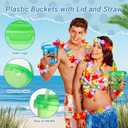 60 Pcs 32 oz Drink Buckets with Lids and Handles Neon Plastic