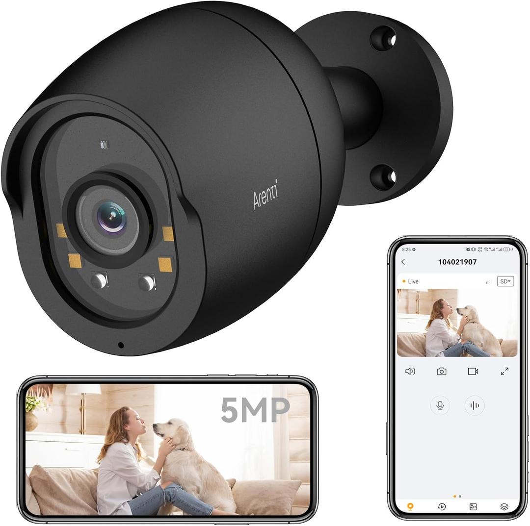 ARENTI 5MP PoE IP Camera Outdoor, Bullet Surveillance Cameras for Home Security with Human/Vehicle Detection, Full Color Night Vision, Two Way Talk, App Control
