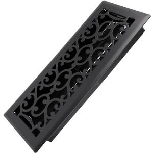 Howeall 4x12 Inches Heavy Duty Walkable Floor Register - Easy Adjust Air Supply Lever Decorative Floor Vent Covers - Savannah Design Vent Covers for Home - Antique Brass - Matte Black