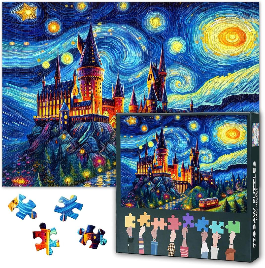 Puzzles for Adults 1000 Pieces Castle - Jigsaw Puzzles Starry Night Art, 27.5x19.7 Inch Nightscape Design Hard Impossible Challenging Puzzle Family Game for Men & Women (Home Decor Gift)