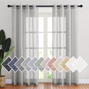 NICETOWN Sheer Linen Bedroom Window Curtains 84 inches Length, Grommet Privacy Semitransparent Light Filtering Flax Sheer Window Treatment for Living Room, Grey, W52 by L84, 1 Pair