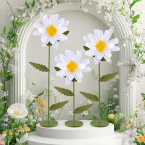 Hotop Giant Flowers for Decoration 5.3 ft Wedding Giant Artificial Daisy Flowers with Standing Base Oversized Daisy for Ceremony Birthday Wedding Arrangements Banquet Decor 1 Set (Yellow, White)