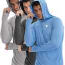 TELALEO 3/2 Pack Men's UPF 50+ Sun Protection Lightweight Hoodie Performance Long Sleeve SPF UV Shirt for Fishing Running (Large)