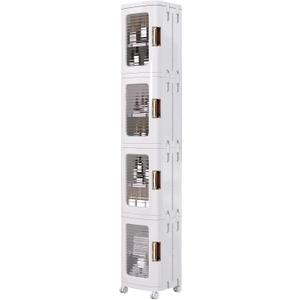 VECELO 4-Tier Tall Narrow Storage Cabinet with Movable Wheels, Adjustable Shelves, Anti-Tip, Slim, for Small Space, Bathroom, Kitchen, Laundry, White