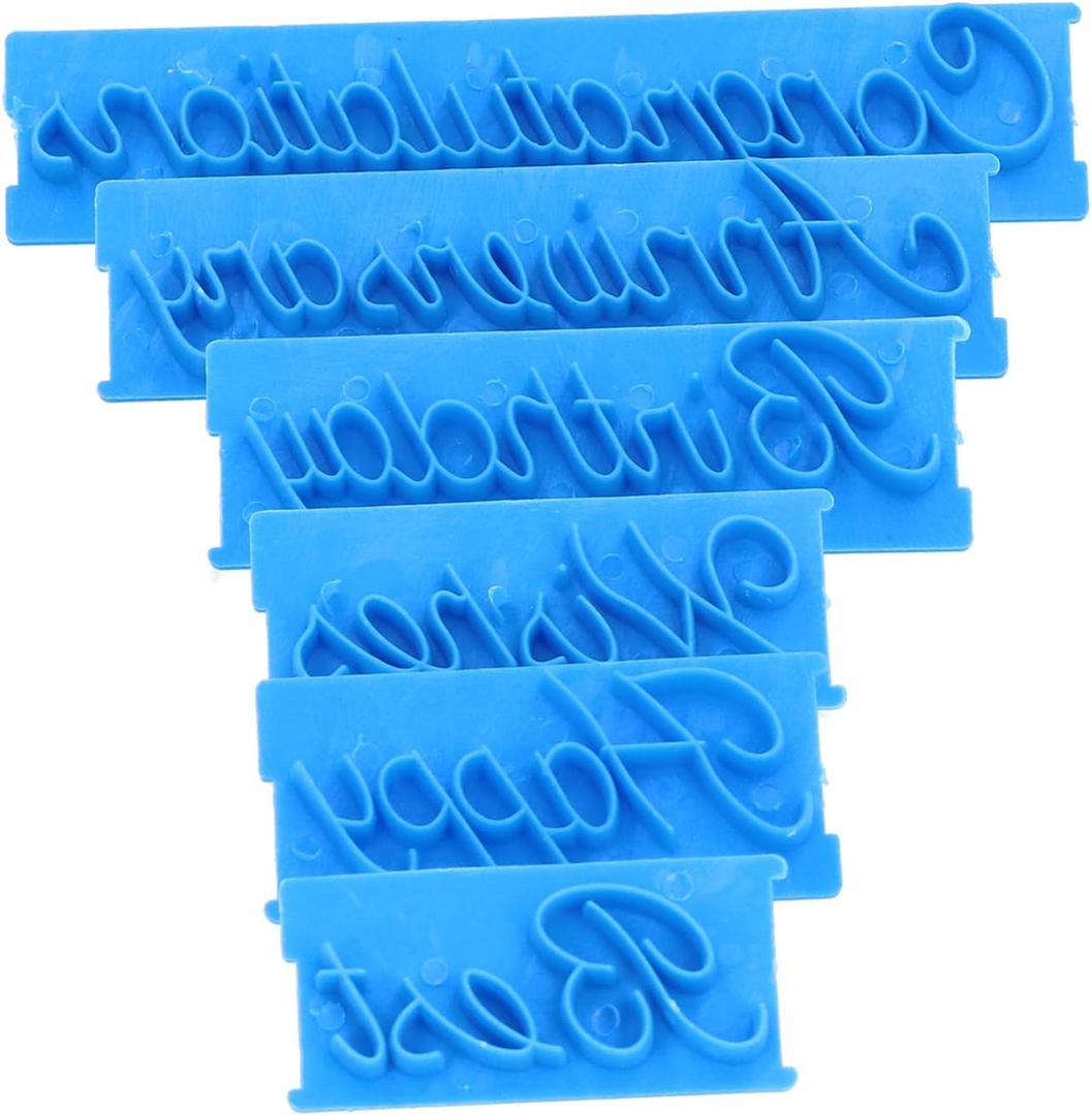 AUNMAS 6Pcs Cake Words Stamp, Happy Birthday Best Wishes Congratuation Anniversary Handwritten Letter Cutter Set for DIY Cake Cookies Pastry, Printed Stamp Bakery Supplies for Cake