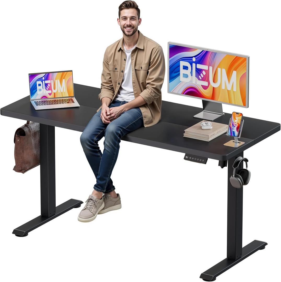 BIZUM Electric Standing Desk, 55" x 24" Height Adjustable Desk, Black Sit to Stand Desk Memory Gaming Computer Workstation for Home Office (55.1*23.6 Inch)