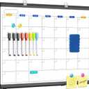 Dry Erase Calendar Whiteboard for Wall, 24" x 18" Magnetic Monthly WhiteBoard Calendar Dry Erase, Black Aluminum Frame Calendar Board with Tray for Home, School, Office