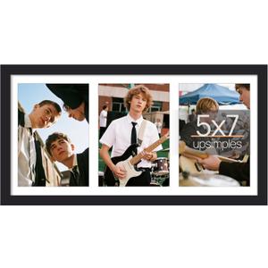 upsimples 8x16 Collage Picture Frame, Display Pictures 3 5x7 with Mat or 8x16 Without Mat, Wall Hanging 3 5x7 Picture Frame Collage Wall Decor, Black, 1 Pack