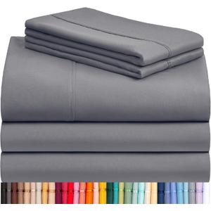 LuxClub 5 PC Split King Sheet Set, Deep Pockets Wrinkle Free Cooling Bed Sheets Hotel Bedding for Women, Men, Includes 2 Fitted Sheet, 1 Flat Sheet and 2 PillowcasesSoft Light Grey