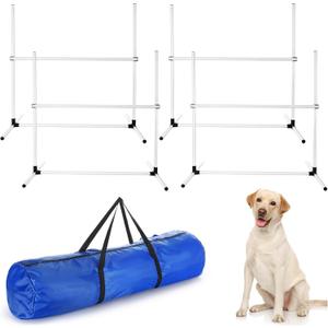 Shappy 4 Pieces Dog Agility Equipment with Adjustable Height Jump Bars Adjustable Dog Agility Jumps with Carry Bag Exercise Jumping Hurdles for Indoor Outdoor Course Game(White)