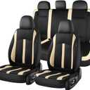 FLORICH Car Seat Covers, Breathable Mesh Automotive Seat Cover Full Sets, Front Seat Covers and Back Seat Cover Universal Car Interior Protectors Cushion for Most Cars&SUV-Black&Beige