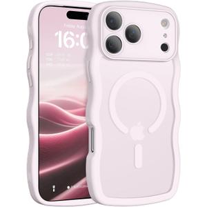 BENTOBEN Magnetic for iPhone 17 Pro Max Case, Cute Wavy [Full Camera Protection][Compatible with MagSafe] Matte Anti-Slip Bumper Women Girls Boys Protective Cover for 17 ProMax 6.9", Gray-Pink