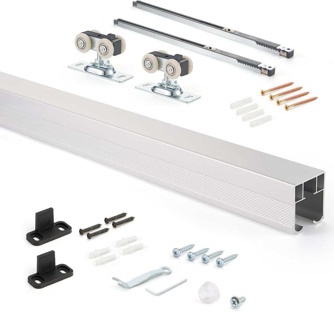 MaxxGeek 4FT/48in Sliding Pocket Door Hardware and Track Set,Soft Close Aluminum Box Sliding Door Rail Track Kit,Smoothly and Easy to Install,48" Track Kit for 23"-24" Wide Single Door