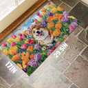 Corgi Indoor Door Mat, Stylish 17x29.5in Non-Woven Fabric Floor Doormat with Cute Dog and Vibrant Tulips,Animal Lover Doormats, for Porch Insider,Bedroom,Living Room, Decor Rug Gifts