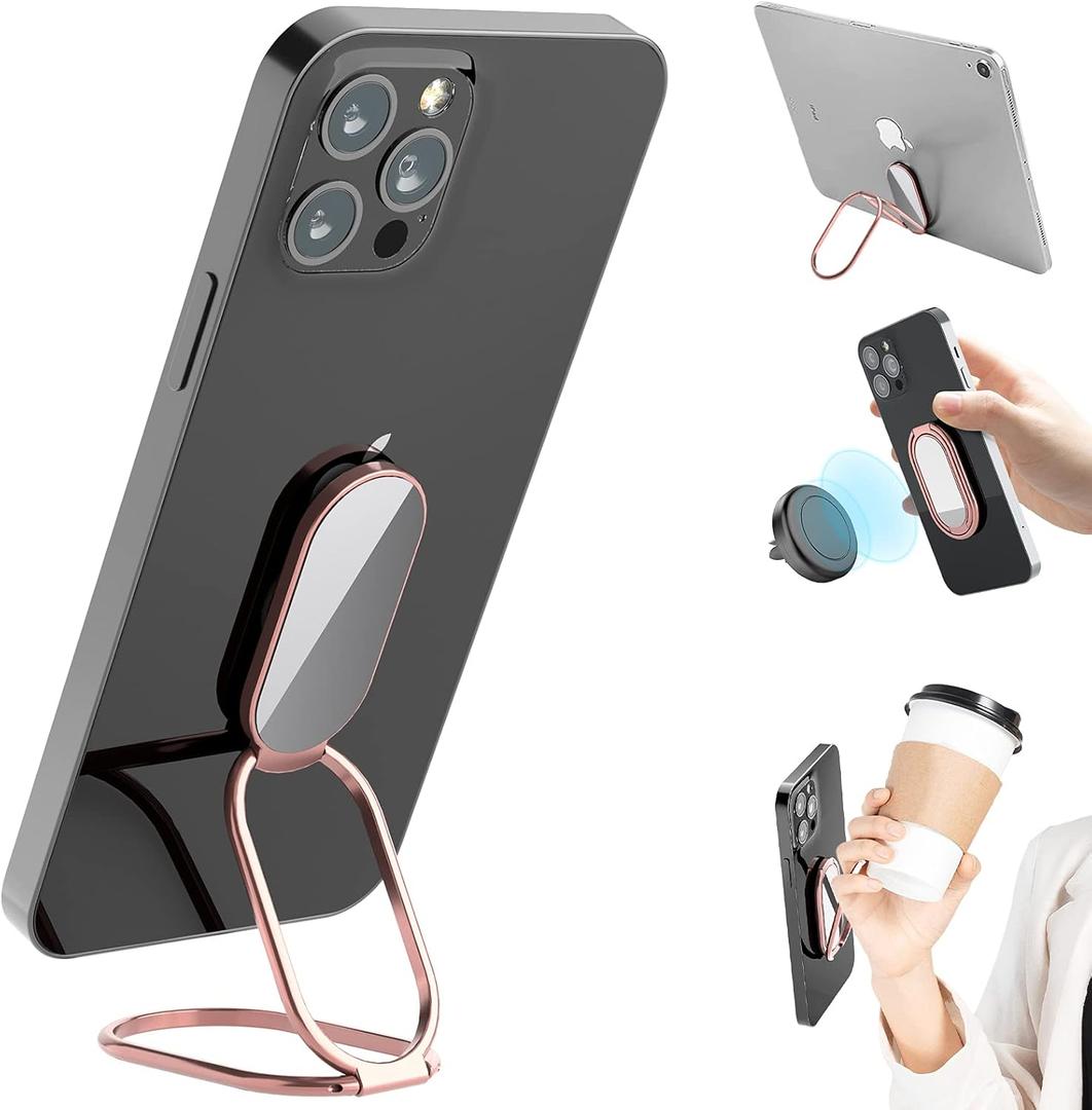 Phone Ring Holder Finger Kickstand, 360 Rotation Metal Phone Grip for Magnetic Car Mount Foldable Cell Phone Stand Compatible with Most Smartphones