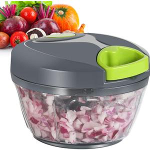 Ourokhome Manual Food Processor Vegetable Chopper, Portable Hand Pull String Garlic Mincer Onion Cutter for Veggies, Ginger, Fruits, Nuts, Herbs, etc., 500ml, Grey (500 ml, Gray)