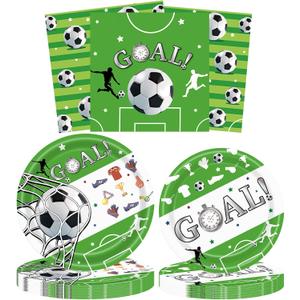 2 x 52 Pack Soccer Party Supplies Soccer Plates Napkins Tableware Set for Soccer Theme Birthday Party Decorations,for 16 Guests