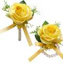 MAFELOE 2 Pieces Homecoming Party Prom Artificial Rose Corsage and Boutonniere Set, Simulation Flowers Accessories for Wedding Celebration Business Event Suit Decor- Yellow (M7-Y2-S-MG)