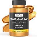 Nicpro Metallic Deep Gold Acrylic Paint, 8.45oz/250ml Large Deep Gold Leaf Paint, Non Toxic, Non Fading Craft Paints for Metal, Wood, Clay, Fabric, Canvas, Furniture, Handcrafts, Art Supplies