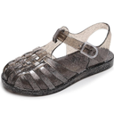 Jelly Shoes for Toddler Girls Summer Beach Retro Jellies Sandals T-Strap Slingback Little Kids Glitter White Soft Closed Toe Princess Dress Flat 28