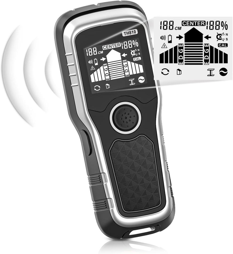 Stud Finder Wall Scanner - 6-in-1 Upgraded Multifunction Auto Detection with LCD Display & Audio Alarm for Wood, Metal & AC Wires, Ideal for Home DIY & Professional Contractors (Light Silver)