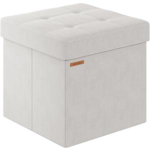 Folding Storage Ottoman, Velvet Storage Bench, Footrest, Footstool,for Living Room, Bedroom and Office,15 x 15 x 15 Inches, 300 kg Load Capacity,Cream White, UASND04W