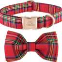 Tunkoo Dog Collar Christmas Plaid with Elegant Bow Tie Soft Comfy Cotton Adjustable Collar, Premium Metal Buckle for Puppy and Cat Small Medium LargeRed PlaidS