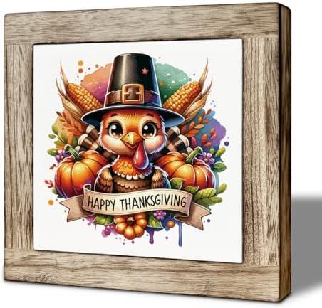 Happy Thanksgiving Wooden Sign Autumn Farmhouse Decor With Festive Greeting Fall Decor Sign For Home Decorative Pumpkin Themed Display - Warm Holiday Atmosphere Decoration 5.9x5.9 Inch