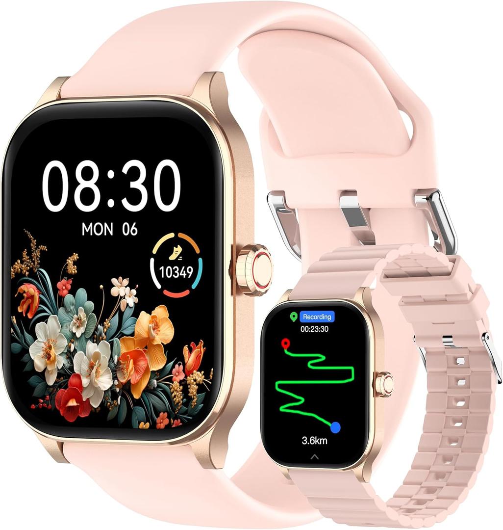 Smart Watch with Built-in GPS, 1.96" HD Display, Answer/Make Calls, 100+ Sport Modes, Heart Rate/Sleep/SpO2 Monitor, Fitness Activity Tracker for Android and iPhone, for women men (Pink, 1.96")