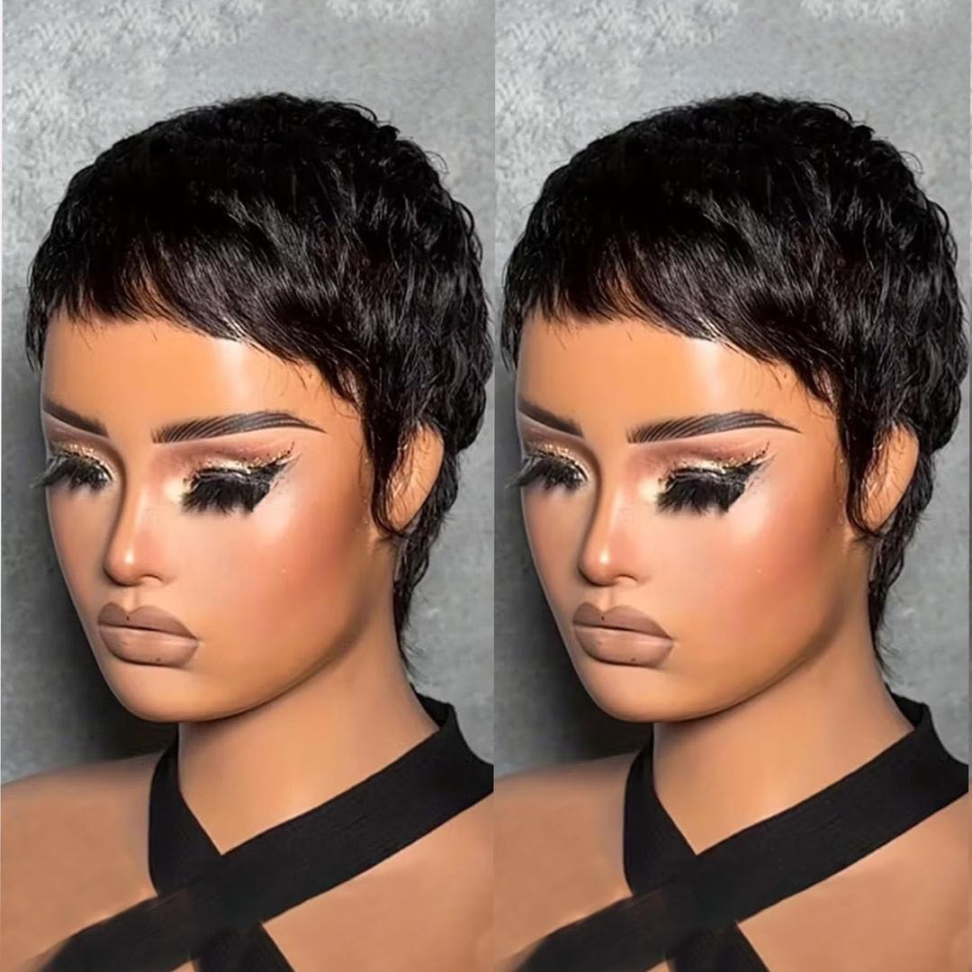 Pixie Cut Wig for Black Women Human Hair Pixie Wigs for Women Straight Human Hair Black Color Layered Full Machine Made Wigs Throw On and Go Wig for Daily Use
