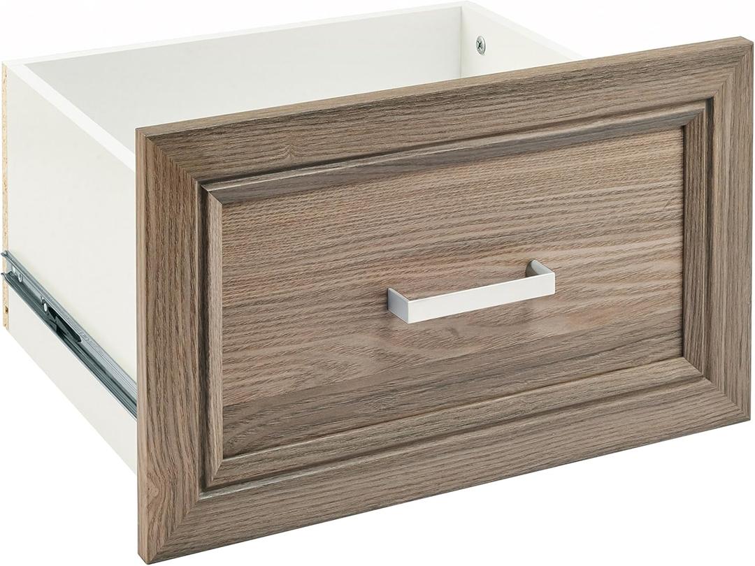ClosetMaid SuiteSymphony Wood Closet Drawer, Add On Accessory, Shaker Style, For Storage, Closet, Clothes, 16 x 10 Size for 16 in. Units, Natural Gray