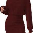 Women's Pullover Sweater Dress Long Lantern Sleeve Turtle Neck Cute Ribbed Knit Bodycon Mini Short Dress 2025 Fall (X-Large, Dark Red)