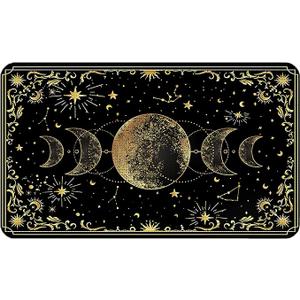 Mystical Gold Boho Triple Moon Door Mat, Witchy Celestial Sun and Moon Astrology Doormats for Front Door Outdoor Indoor Entrance Entryway, Witch Stars Aesthetic Area Rug Bath Mats, 17x30 Inch