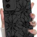 MZELQ for Samsung Galaxy S23 Case, Silicone Black Floral Flowers Sunflowers Cute Pattern, Camera Protection Soft Slim Phone Case for Girls Women