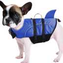 Queenmore Ripstop Dog Life Jacket Shark Life Vest for Dogs, Safety Lifesaver with High Buoyancy and Lift Handle for Small and Medium BreedsBlue Small