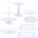 6 Pcs White Cake Stands Set, QENUIITEA Cake Display Pedestal Tiered Cupcake Holder Dessert Plate Serving Tower Tray Decorative for Wedding Birthday Party Baby Shower Celebration
