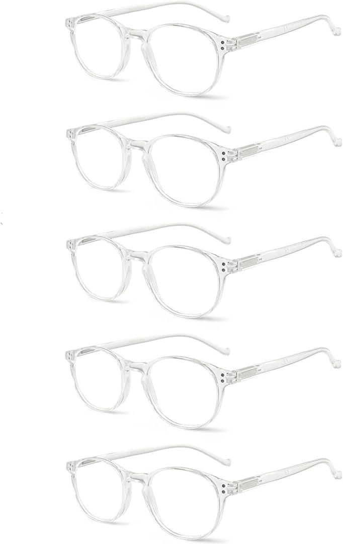 5 Pairs Reading Glasses - Standard Fit Spring Hinge Readers Glasses for Men and Women (5 Pack Transparent, 2.25)
