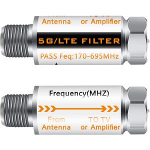 2Pcs 5G Filter Improves Antenna Amplifier Signals - LTE Filter for TV Antenna Signal Purifier,4G/5G Filter Reduce Interference from Cell Phones TowersPass Freq 170-695MHz