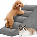 DUMOS Dog Stairs for Small Dogs and Cats, 5-Step Curved Pet Dog Steps, Gray