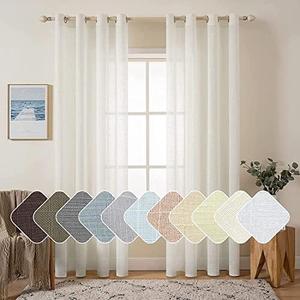 MIULEE 2 Panels Natural Linen Look Textured Sheer Curtains Elegant Solid Ivory Drapes Grommet Top Window Voile Panels for Bedroom Living Room (52X84 Inch)