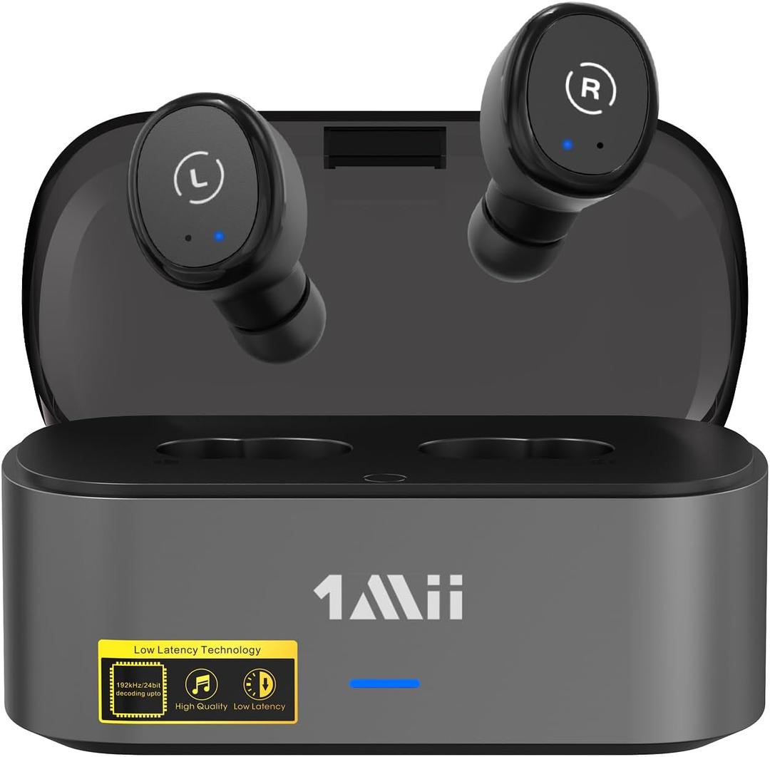 1Mii Wireless Earbuds for TV Watching, TV Headphones Wireless for Seniors with Transmitter Charging Base, Low Latency, Plug and Play, Compatible with TVs with Optical, AUX, or RCA Audio Output