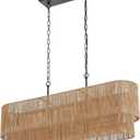 42 Boho Chandelier Coastal 2 Layers Hand Woven Rattan Pendant Light Linear Large Island Light for Dining Room Kitchen Island Living Room, UL Listed