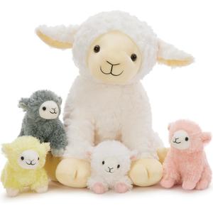 Muiteiur 5Pcs Lamb Stuffed Animals, Soft 13.8" Sheep Stuffed Animals Set for Kids, Cute Sheep Plush with 4 Baby Lamb Toys, Gift for Birthday