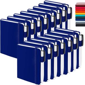 feela 15 Pack Pocket Small Notebooks Bulk, Mini Cute Notepads Hardcover College Ruled Lined Journals with Pen Holder for School Business Memos, with 15 Black Pens, 3.5x 5.5, A6, Navy