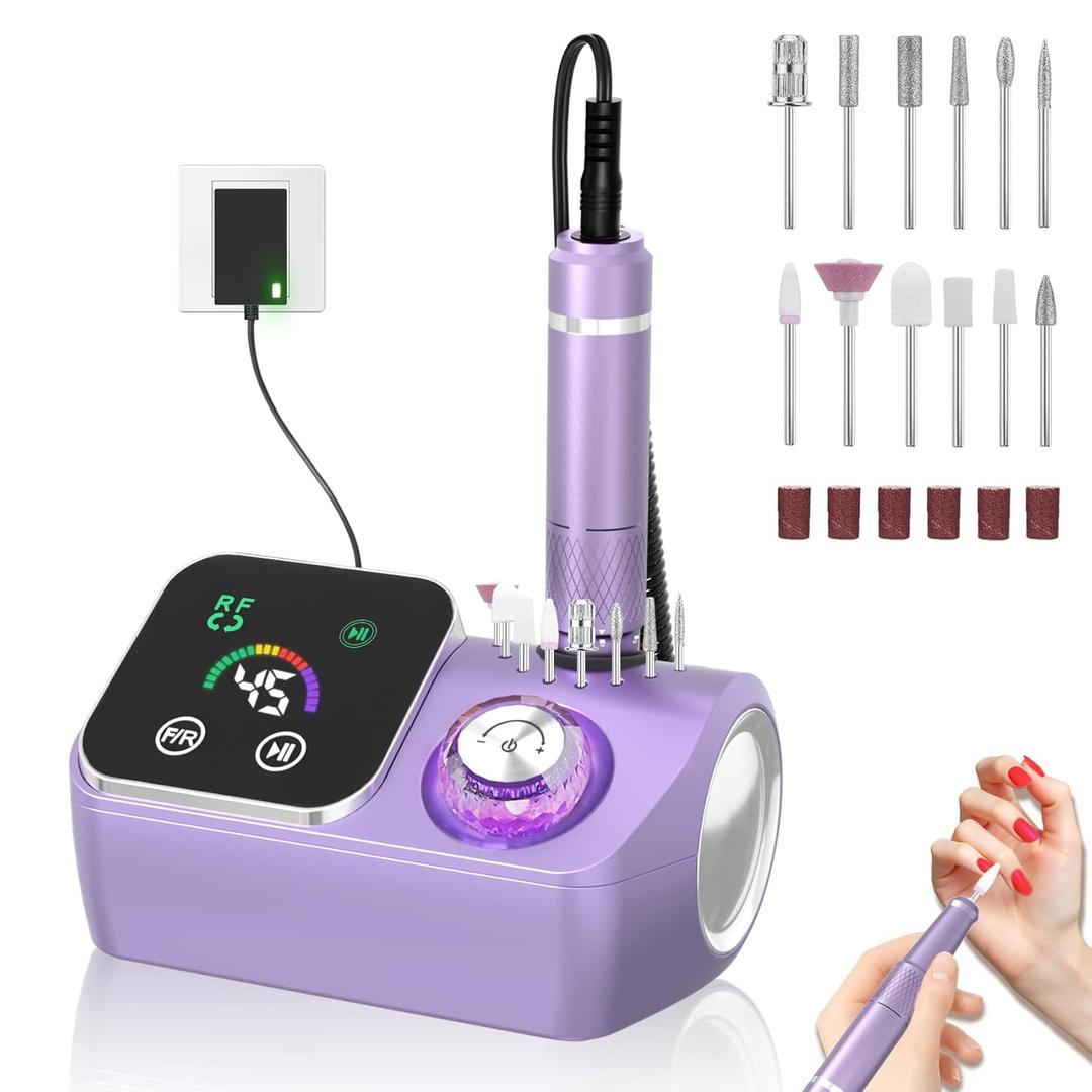Professional Electric Nail Drill E-File Machine - 45,000 RPM Corded Nail Drills Kit with Low Noise & LED Display for Shaping, Removing & Polishing Acrylic Gel Nails for Salon Home