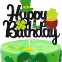 3 x St Patrick’s Day Birthday Cake Topper Lucky St Paddy’s Day Four Leaf Clover Shamrock Irish Themed Cake Smash Decorations for Happy Birthday 1ST 2nd Bday Black Party Supplies
