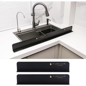 Acrylic Sink Splashbacks - Water Splash Guard for Kitchen, Island and Bathroom Countertop Magnetic Film Attachable Sheet Splashbacks Black Acrylic (Frosted)(17.5x1.2x3.3in) (2pcs)