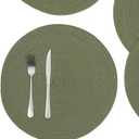 SHACOS Round Placemats Set of 6 Washable 15 inch Round Table Mats Cotton Polyester Woven Braided Place Mats for Dining Table (Olive Green, 6)