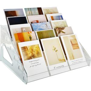 12" Trading Card Display, Acrylic Risers Greeting Card Display Stand, 6-Tiered Clear Acrylic Shelves for PSA Graded Card,Baseball Sports Card and Postcard Sticker Display